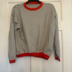 Striped Crewneck Sweater with Orange  Trim -women